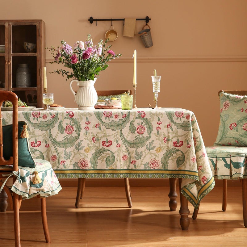 patdrea Designer Green Long Table Cloth for Rectangle Table,Vintage Linen Leaves Pattern Tablecloth,Floral Decor Cover for Kitchen Dining Christmas,Tea Party,Thanksgiving,63"x94"-Cecilia a - Image 2