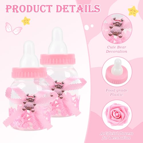 MACTING 2 Dozens 3.5 Inch Feeding Bottle Candy Box with 5 Pcs Artificial Flower Rose for Baby Shower Favor Gift Decoration (Pink) - Image 4