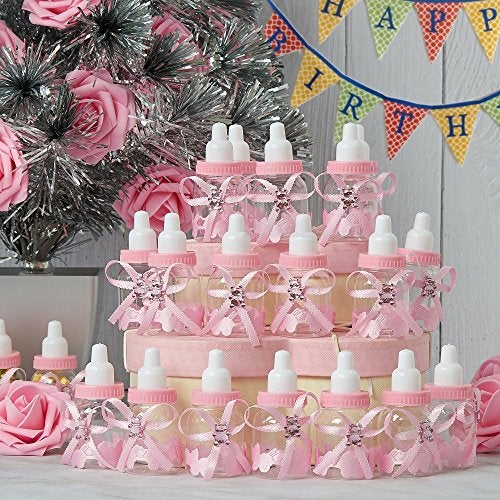 MACTING 2 Dozens 3.5 Inch Feeding Bottle Candy Box with 5 Pcs Artificial Flower Rose for Baby Shower Favor Gift Decoration (Pink) - Image 2