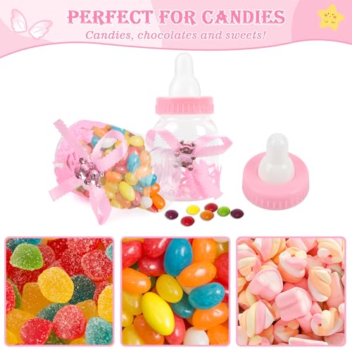 MACTING 2 Dozens 3.5 Inch Feeding Bottle Candy Box with 5 Pcs Artificial Flower Rose for Baby Shower Favor Gift Decoration (Pink) - Image 3
