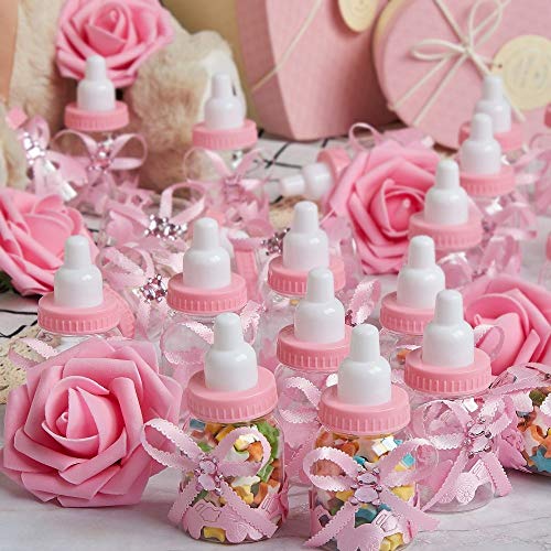 MACTING 2 Dozens 3.5 Inch Feeding Bottle Candy Box with 5 Pcs Artificial Flower Rose for Baby Shower Favor Gift Decoration (Pink) - Image 5