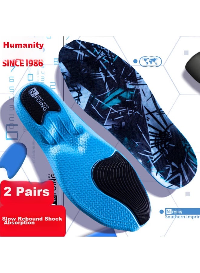 Renben 2-pair Sports Insoles For Men, Sweat-absorbing, Breathable, Shock-absorbing, Arch Support, For Basketball And Running, Women's 6629 Black And Blue, Size 45-46 - Image 1