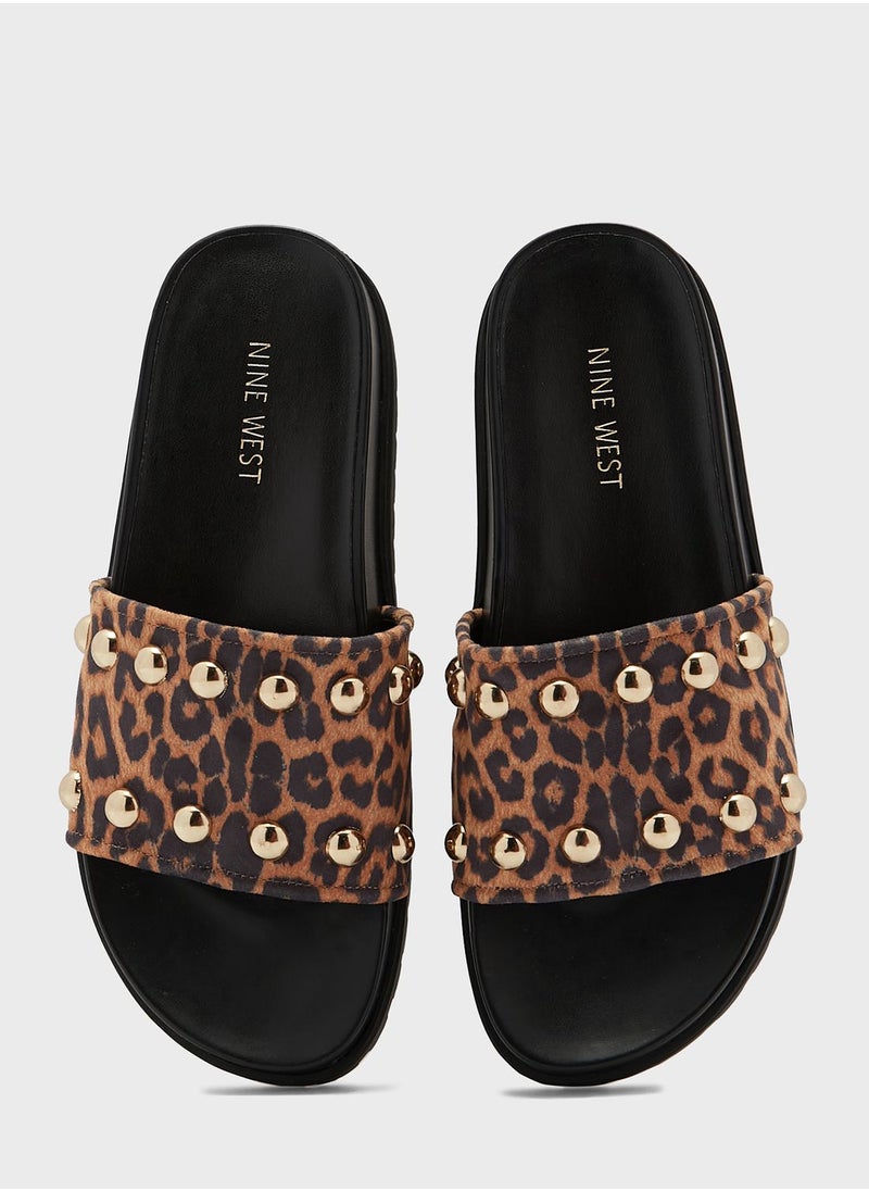 NINE WEST - Freely Studded Flat Slides - Image 1
