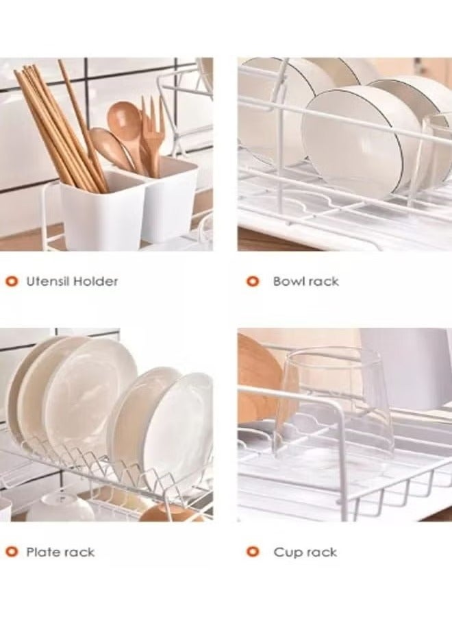 Rock Pow 2 Tier Foldable Dish Drying Rack with Utensil Holder & Cutting Board Holder & Drainboard Tray, Rotatable Drainage System Scratch Resistant Frosted Baking Process Coatings  - Image 3