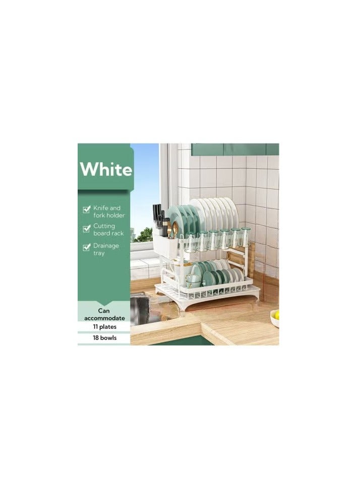 Rock Pow 2 Tier Foldable Dish Drying Rack with Utensil Holder & Cutting Board Holder & Drainboard Tray, Rotatable Drainage System Scratch Resistant Frosted Baking Process Coatings  - Image 2