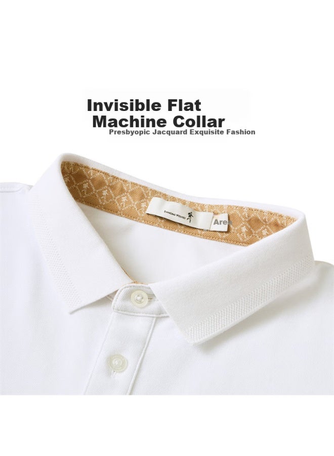 Dancing Wolves 【Pure Cotton & Moisture Wicking】Summer Skin-Friendly Comfortable Short Sleeve Men'S Polo Shirt 803 White 175 - Image 2
