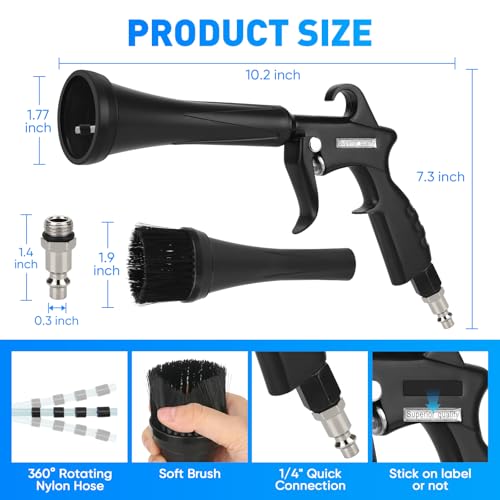 Mypin Tornado Air Cleaning Gun with Rubber Guard and Brass, 8-12 Bar High Pressure Air Blow Gun with 2 Set Adjustable Air Flow Nozzle, Vortex Air Cleaning Tool for Quickly Blasts Dirt and Dust from Surface - Image 2