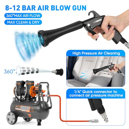 Mypin Tornado Air Cleaning Gun with Rubber Guard and Brass, 8-12 Bar High Pressure Air Blow Gun with 2 Set Adjustable Air Flow Nozzle, Vortex Air Cleaning Tool for Quickly Blasts Dirt and Dust from Surface - Image 3