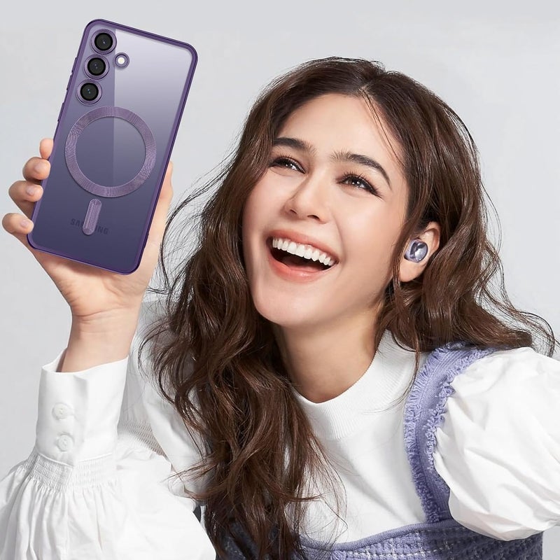 VONZEE Clear Logo Electroplating Transparent Case for Samsung A55 5G, Magnetic Plating [Support for MagSafe Charger] Electroplate TPU Cover, Individual Camera Protection for Each Lens - Purple - Image 5