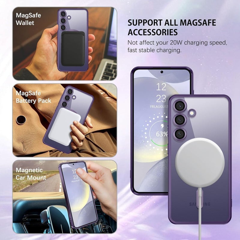 VONZEE Clear Logo Electroplating Transparent Case for Samsung A55 5G, Magnetic Plating [Support for MagSafe Charger] Electroplate TPU Cover, Individual Camera Protection for Each Lens - Purple - Image 2