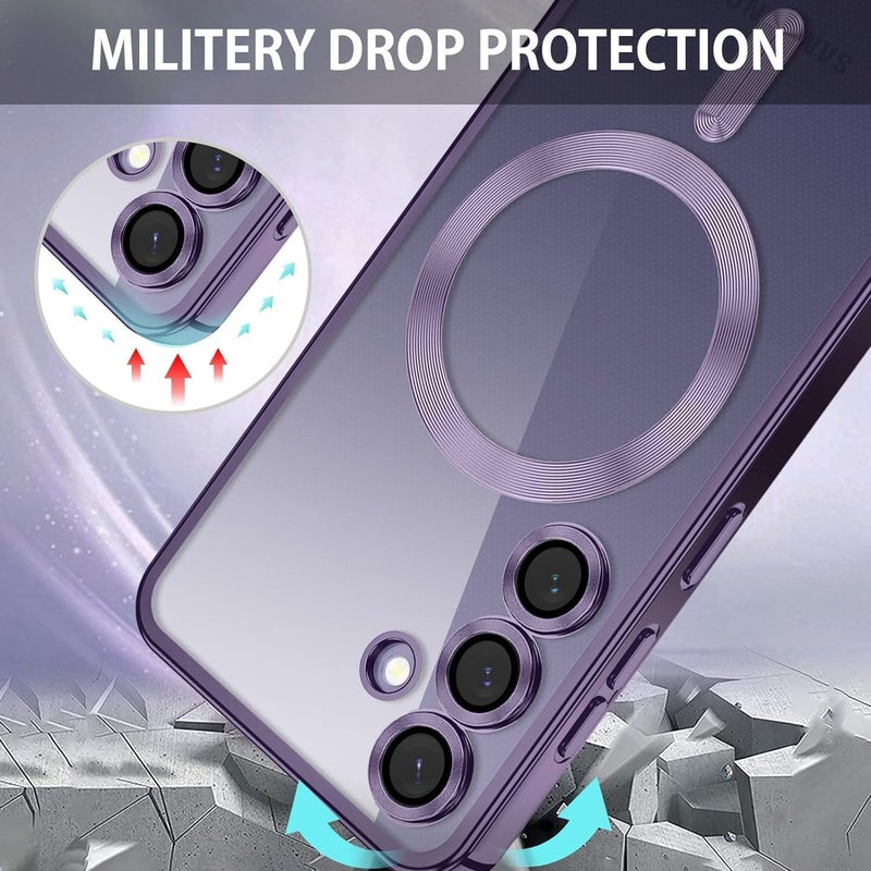 VONZEE Clear Logo Electroplating Transparent Case for Samsung A55 5G, Magnetic Plating [Support for MagSafe Charger] Electroplate TPU Cover, Individual Camera Protection for Each Lens - Purple - Image 3