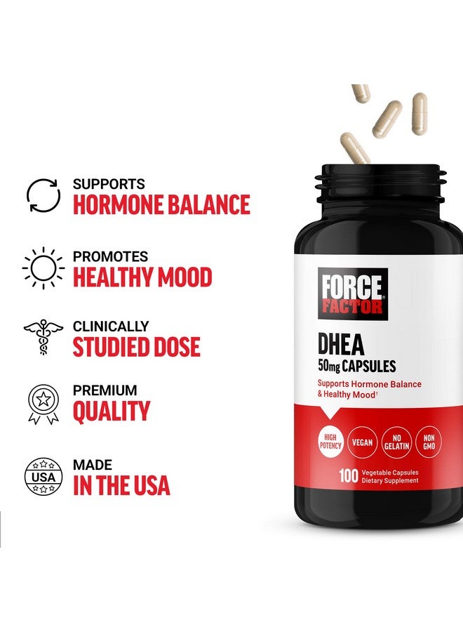 FORCE FACTOR DHEA 50mg, DHEA Supplement for Women and Men to Support Hormone Balance and Healthy Mood, Premium Quality, Vegan Friendly, Non-GMO, 100 Vegetable Capsules - Image 2