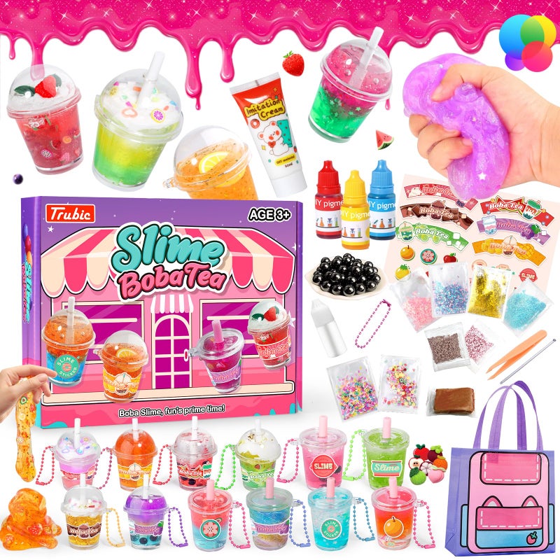 Trubic 46PCS Slime Boba Tea Making Kit for Girls ages 812 DIY Pretend Play Food Toys Bubble Tea CupsBagClear SlimeAddins Making Miniature Food Christmas Party Favors Gift for Kids 6 7 9 10 11 - Image 2