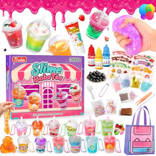 Trubic 46PCS Slime Boba Tea Making Kit for Girls ages 812 DIY Pretend Play Food Toys Bubble Tea CupsBagClear SlimeAddins Making Miniature Food Christmas Party Favors Gift for Kids 6 7 9 10 11 - Image 1