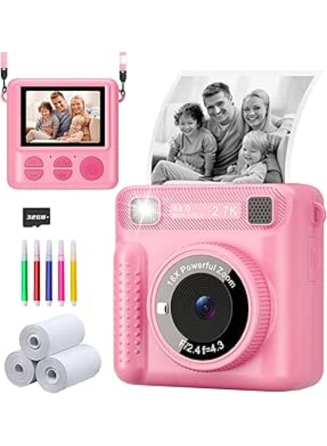 LENND Instant Print Camera for Kids,Instant Camera for Girls Boys,Kids Camera Toys for Toddler 1080P HD Selfie Digital Camera with Print Paper & 32G Card,Birthday Gifts for Girls Age 3-12 Years Old - Image 2