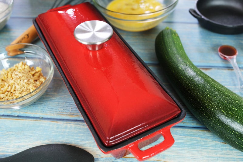 Crucible Cookware Enameled Cast Iron Bread Pan with Lid - Red - Oven Safe Form for Baking and Cooking - Loaf Pan - Image 4