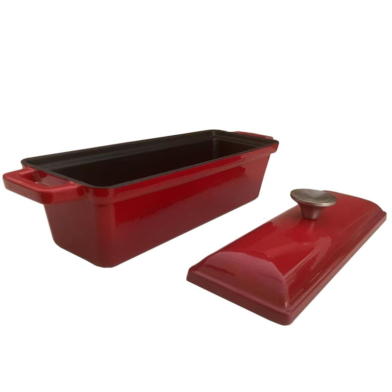 Crucible Cookware Enameled Cast Iron Bread Pan with Lid - Red - Oven Safe Form for Baking and Cooking - Loaf Pan - Image 3