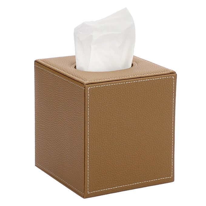SQUARE LEATHER TISSUE BOX COVER STYLISH CUBE TISSUE BOX HOLDER WITH MAGNETIC BOTTOM DECORATIVE PU TISSUE BOX FOR VANITY DRESSER NIGHT STAND TABLE COUNTERTOP HOME OFFICE CAR CAMEL