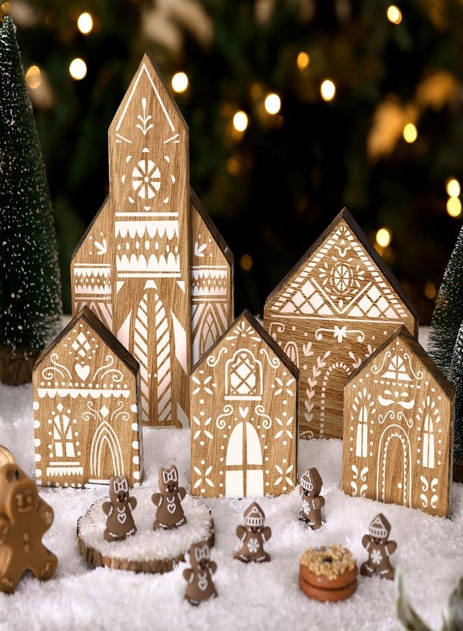 DoubleFill مجموعة دبل فيل المكونة من 5 قطع لتزيين طاولة عيد الميلاد، تتضمن لوحة خشبية على شكل منزل خبز الزنجبيل، قطعة مركزية لطاولة عيد الميلاد، ديكور طاولة ريفي لعيد الميلاد، صينية متعددة الطبقات، قطعة مركزية لحفلات عيد الميلاد - Image 1