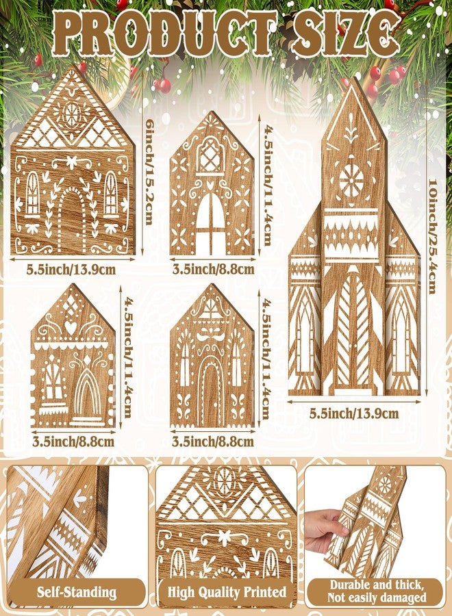 DoubleFill مجموعة دبل فيل المكونة من 5 قطع لتزيين طاولة عيد الميلاد، تتضمن لوحة خشبية على شكل منزل خبز الزنجبيل، قطعة مركزية لطاولة عيد الميلاد، ديكور طاولة ريفي لعيد الميلاد، صينية متعددة الطبقات، قطعة مركزية لحفلات عيد الميلاد - Image 2