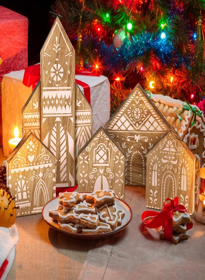 DoubleFill مجموعة دبل فيل المكونة من 5 قطع لتزيين طاولة عيد الميلاد، تتضمن لوحة خشبية على شكل منزل خبز الزنجبيل، قطعة مركزية لطاولة عيد الميلاد، ديكور طاولة ريفي لعيد الميلاد، صينية متعددة الطبقات، قطعة مركزية لحفلات عيد الميلاد - Image 5