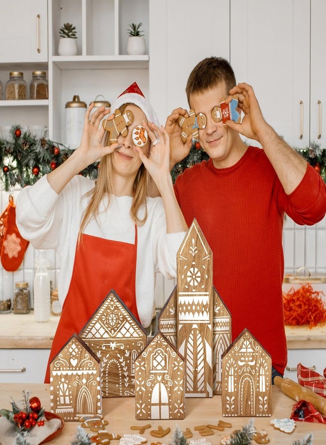 DoubleFill مجموعة دبل فيل المكونة من 5 قطع لتزيين طاولة عيد الميلاد، تتضمن لوحة خشبية على شكل منزل خبز الزنجبيل، قطعة مركزية لطاولة عيد الميلاد، ديكور طاولة ريفي لعيد الميلاد، صينية متعددة الطبقات، قطعة مركزية لحفلات عيد الميلاد - Image 3