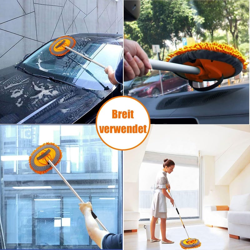 GreatCool 62" Car Wash Brush Kit With Long Handle, 2 in 1 Orange Chenille Microfiber Car Wash Mop Cleaning Mitt for Truck SUV Cars RV Caravans and Household Clean, Scratch Free(2 x Mop Head) - Image 5