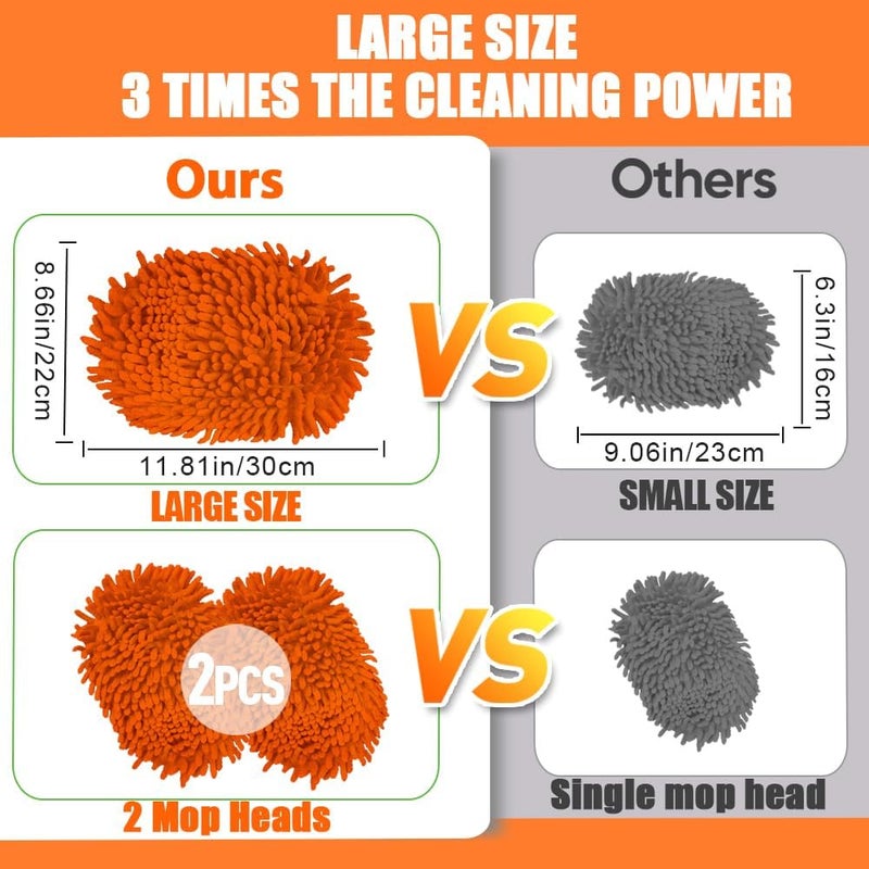 GreatCool 62" Car Wash Brush Kit With Long Handle, 2 in 1 Orange Chenille Microfiber Car Wash Mop Cleaning Mitt for Truck SUV Cars RV Caravans and Household Clean, Scratch Free(2 x Mop Head) - Image 2