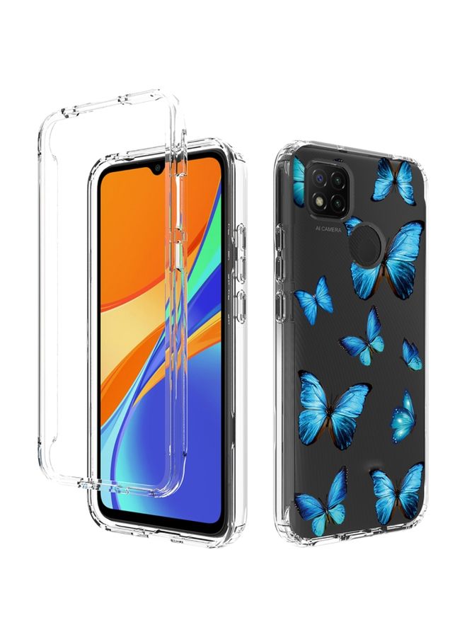 Case Cover For Xiaomi Redmi 9C PC+TPU Transparent Painted Phone Case Blue Butterflies
