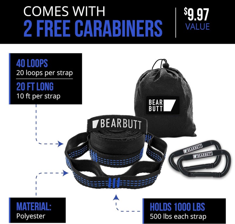 Bear Butt Kodiak Hammock Straps for Trees - 20 Feet Long, 40 Combined Loops - Holds 1000 Pounds - Camping Accessories With Carabiner - Image 3