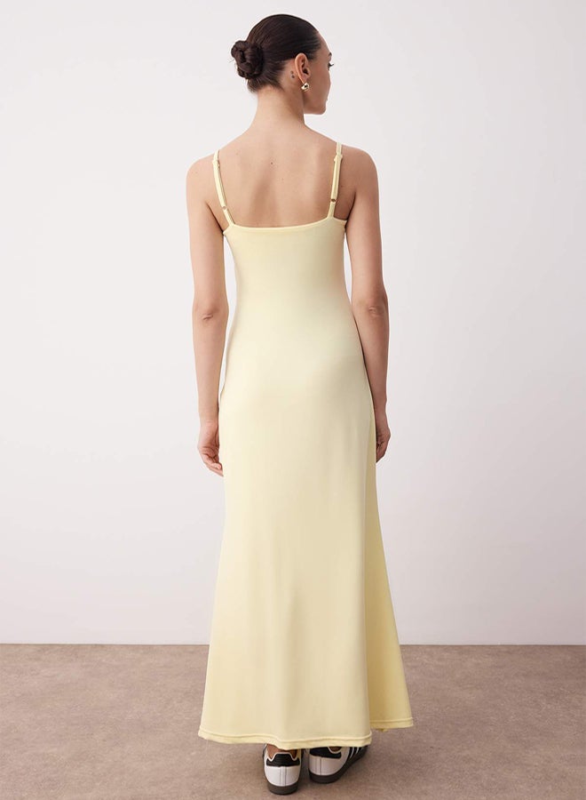 trendyol Yellow Strap Pool Collar Bodycone/Fitted Straight Maxi Knitted Dress - Image 4