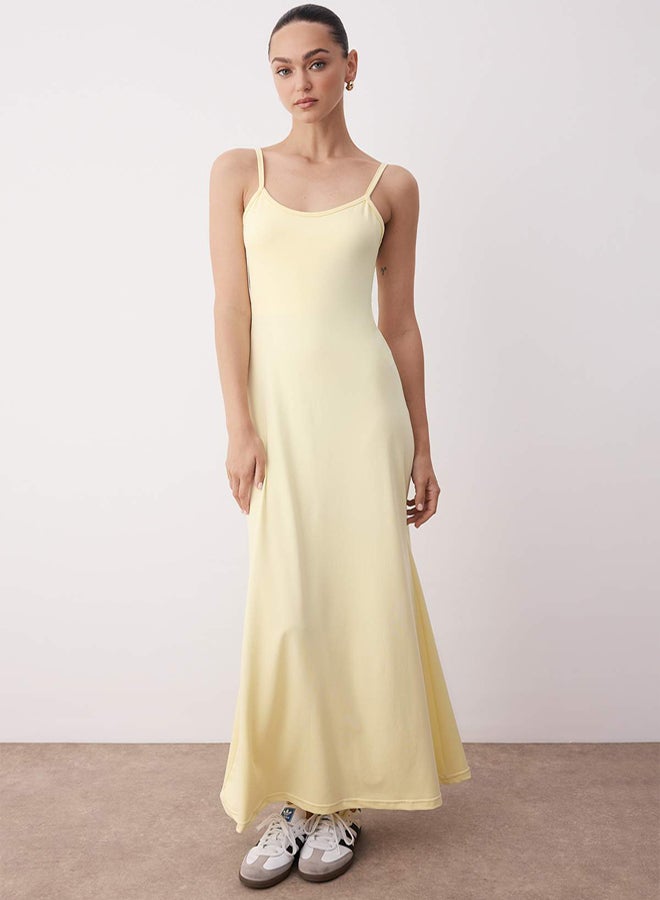 trendyol Yellow Strap Pool Collar Bodycone/Fitted Straight Maxi Knitted Dress - Image 2