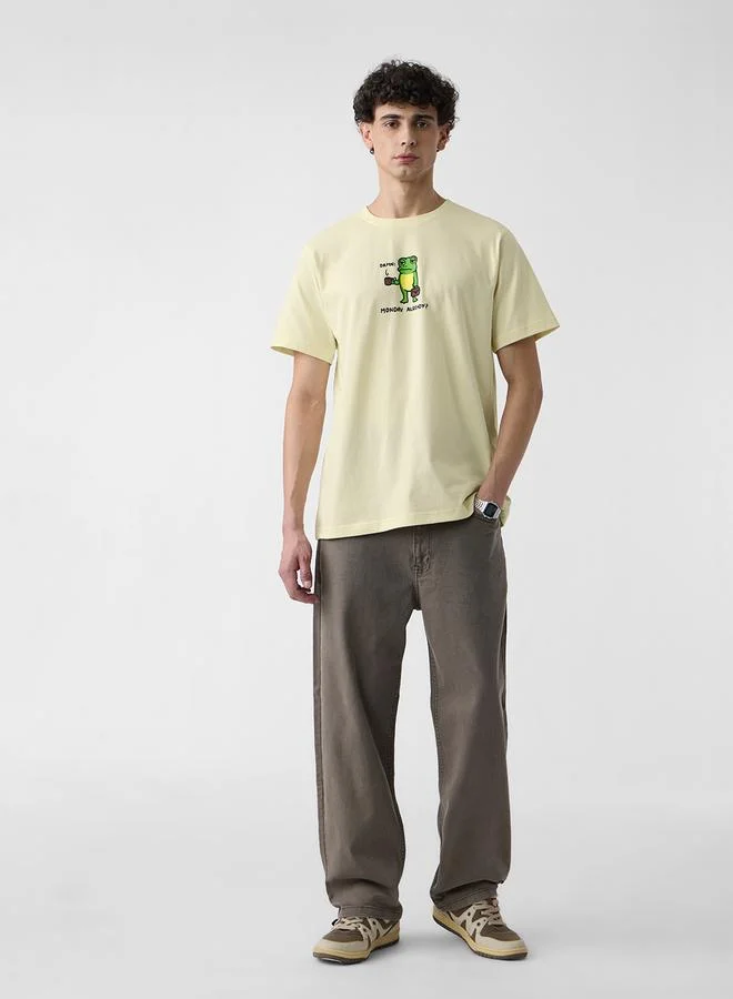 The Souled Store Men Yellow Frog Graphic Relaxed Fit T-Shirt