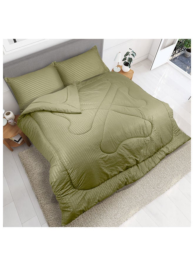 Hotel Linen Klub طقم لحاف بديل مريح - قماش ميكروفايبر مخطّط ناعم للغاية، حشوة ألياف ناعمة 200GSM، الحجم: فردي 160 x 200 سم، اللون: زيتوني  - Image 3