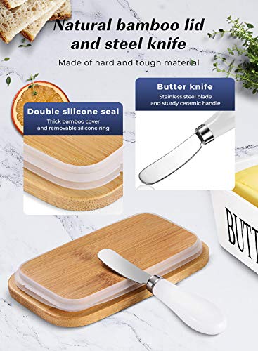 AISBUGUR Butter Dish with Lid, Large Butter Container for Countertop, Ceramic Butter Holder for Counter, Butter Tray Butter Keeper with Knife and Sponge Scrubber, Perfect for 2 Sticks of Butter, White - Image 5