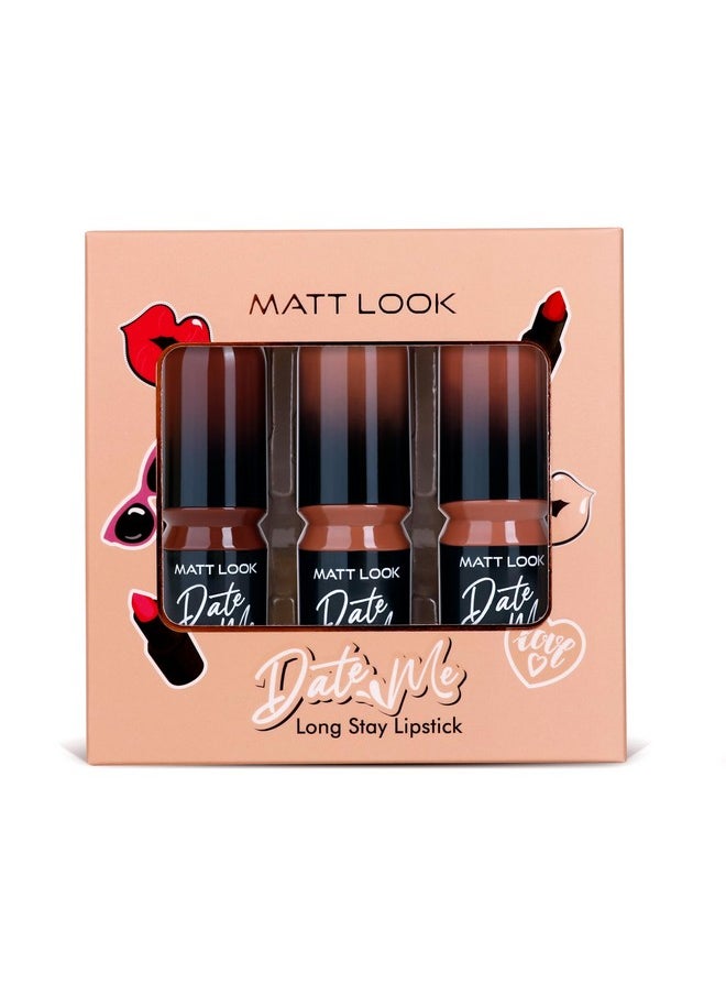 matt look Mattlook Date Me Long Stay Lipstick | Box Set Of 3 | Smooth Finish | One Swipe Pigmentation | Pinks & Magentas- 11.4G  - Image 2