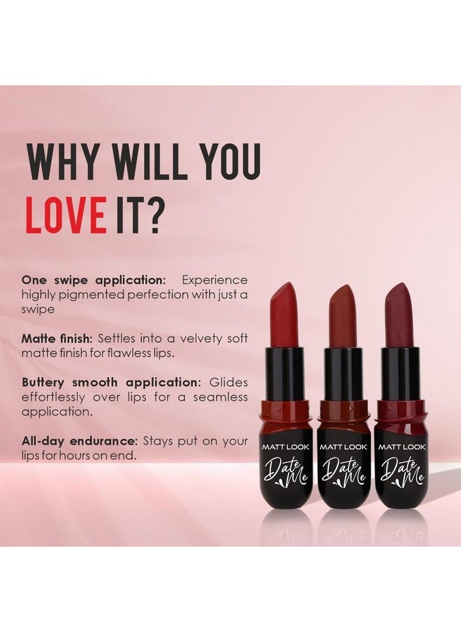 matt look Mattlook Date Me Long Stay Lipstick | Box Set Of 3 | Smooth Finish | One Swipe Pigmentation | Pinks & Magentas- 11.4G  - Image 4