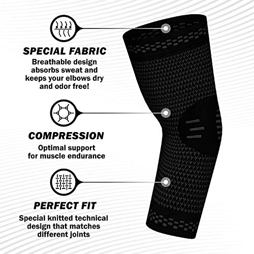 serveuttam� Elbow Support for Gym - Elbow Brace for Men Women Workout | Elbow Compression Sleeves with Straps for Tendonitis Pain Relief, Tennis, Volleyball, Cricket - Elbow Band (Black Panther) - Image 3