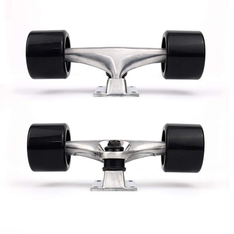 Vj Skateboard Truck And Wheel  5.0 Skateboard Trucks (Silver) W/Skateboard Crusier Wheel 60Mm  Skateboard Bearings  Skateboard Screws  Skateboard Riser Pads (Black) - Image 2