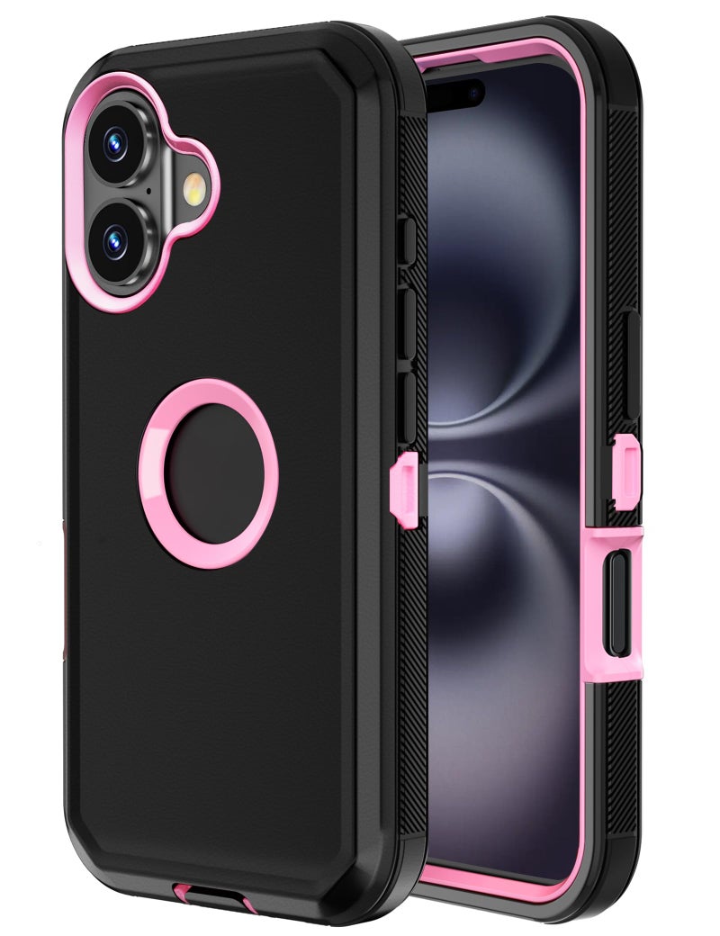 Jiunai for iPhone 16 Plus Case Heavy Duty Strong Shockproof Port Protection Dustproof Screenless Dual Layer Bumper Protective Cover Rugged Phone Case for iPhone 16 Plus 6.7'' Men Women Black-Pink - Image 1