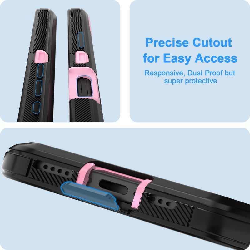 Jiunai for iPhone 16 Plus Case Heavy Duty Strong Shockproof Port Protection Dustproof Screenless Dual Layer Bumper Protective Cover Rugged Phone Case for iPhone 16 Plus 6.7'' Men Women Black-Pink - Image 5