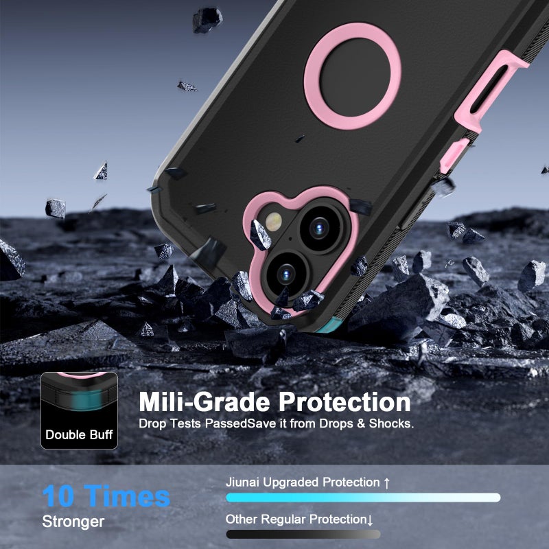 Jiunai for iPhone 16 Plus Case Heavy Duty Strong Shockproof Port Protection Dustproof Screenless Dual Layer Bumper Protective Cover Rugged Phone Case for iPhone 16 Plus 6.7'' Men Women Black-Pink - Image 3