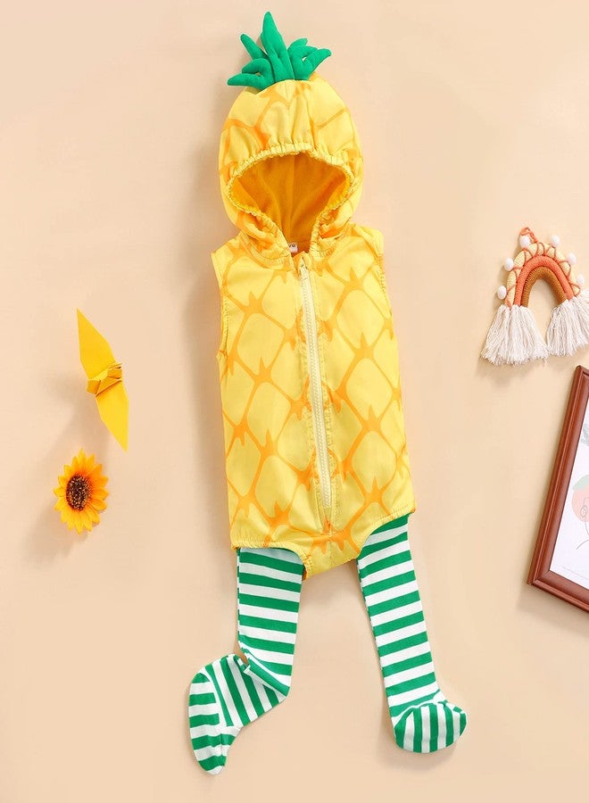 BemeyourBBs Newborn Baby Girl Boy Halloween Costume Pineapple Onesie Romper Jumpsuit Hooded Cute Cartoon Clothes Leg Socks (Pineapple costume, 6-12 Months) - Image 2
