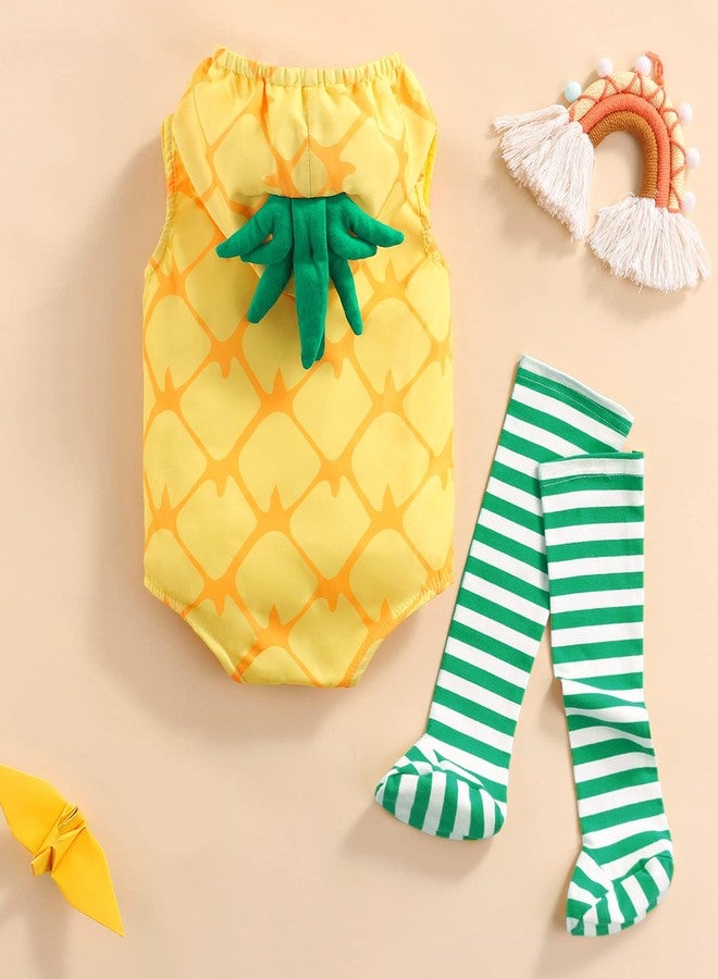 BemeyourBBs Newborn Baby Girl Boy Halloween Costume Pineapple Onesie Romper Jumpsuit Hooded Cute Cartoon Clothes Leg Socks (Pineapple costume, 6-12 Months) - Image 3