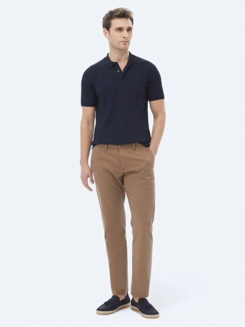 Kip Light Brown Weaving Regular Fit Casual Cotton Blended Trousers