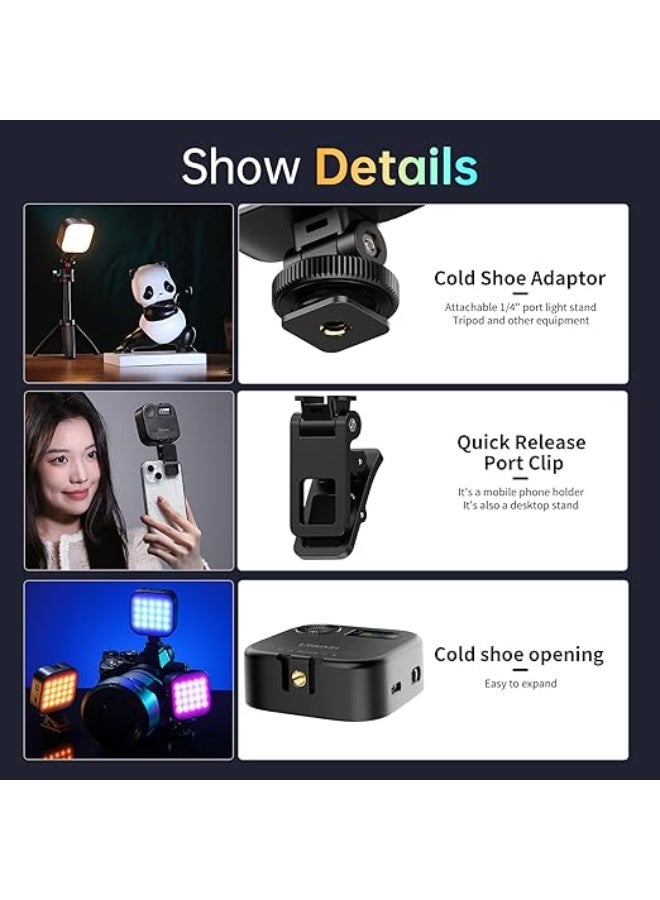 U60 RGB Selfie Light with Clip – Mini Videolight – 18 Bright Scenes – 3 Lighting Modes – Dimmable 2500K-9000K – Rechargeable 2500mAh – For Phone & Tablet - Image 3