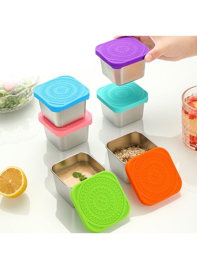 6 Pack Salad Dressing/Tomato sauce Container,6oz/180ml Reusable Square Stainless Steel Lunch with Lids,Easy Open Leak Proof Stackable Metal Snack Containers.  - Image 5