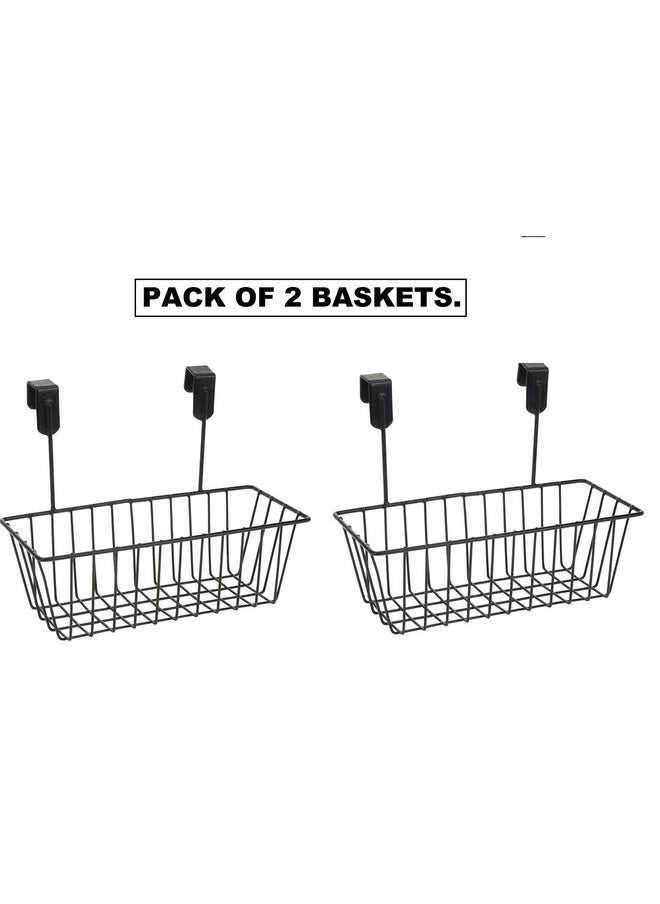 Csm CSM Hanging Rectangular Basket (Pack Of 2 Baskets) Over The Door Hanging Shelf Storage Organizer For Kitchen, Bathroom (Black, Metal)  - Image 2