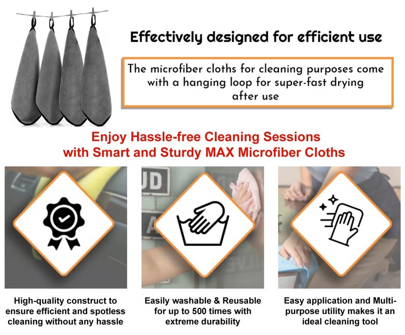 MAX Microfiber Cloth for Car Cleaning (600 GSM, Pack of 4, 40x40 cm, Grey) Double Sided, High Density, Extra Thick Plush Towel for Car Detailing, Cleaning, Washing and Polishing - Image 4