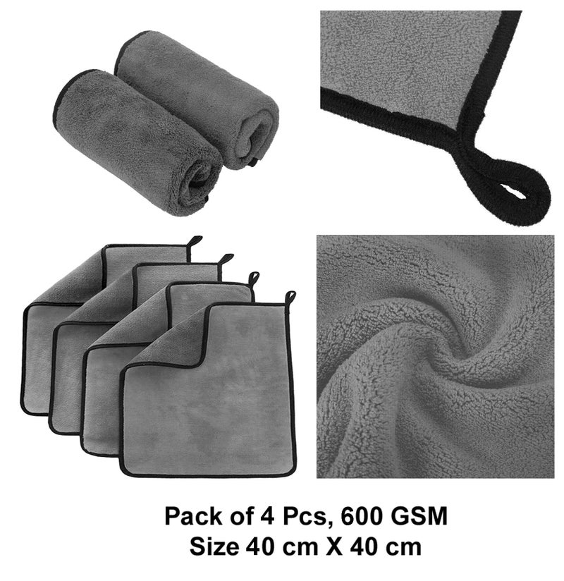 MAX Microfiber Cloth for Car Cleaning (600 GSM, Pack of 4, 40x40 cm, Grey) Double Sided, High Density, Extra Thick Plush Towel for Car Detailing, Cleaning, Washing and Polishing - Image 2